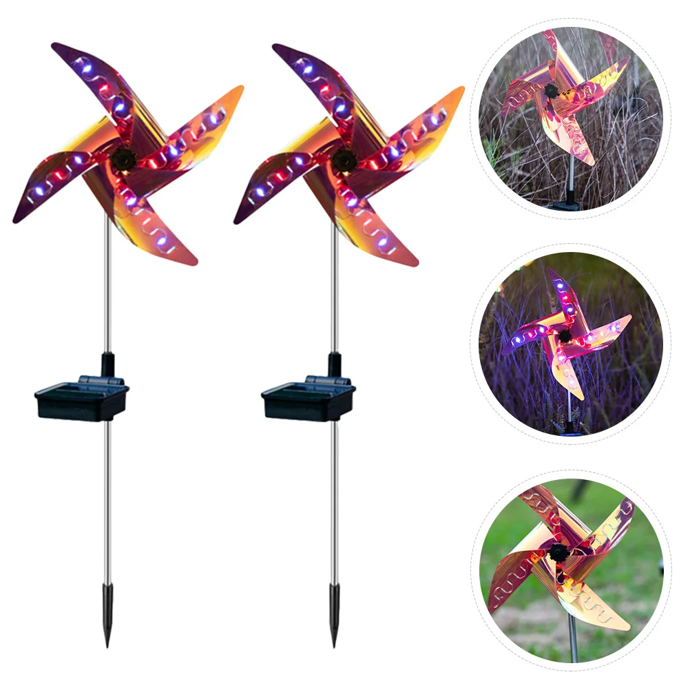 

2 Pcs Windmill Lights Garden Outdoor Solar Lantern Stake Led Lanterns Decorations