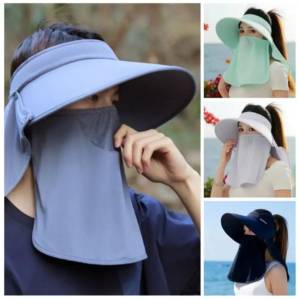 

New Polyester Wide Brim Sunshade Hat UV Protection Face Mask Beach Caps Portable Wide Brim Face Protection Sunhat Beach