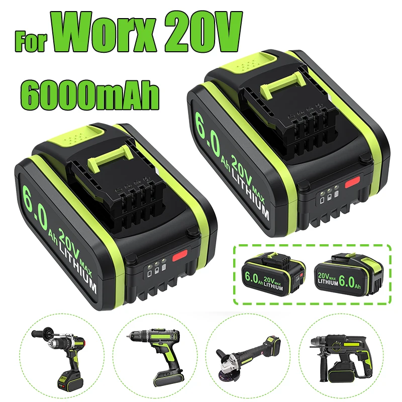 6000mAh For Worx 20V Battery Li-ion Battery WA3553 WA3551 WA3551 WA3572 WA3553 WX390 WA3551 WX176 WX178 WU268 Drill Battery