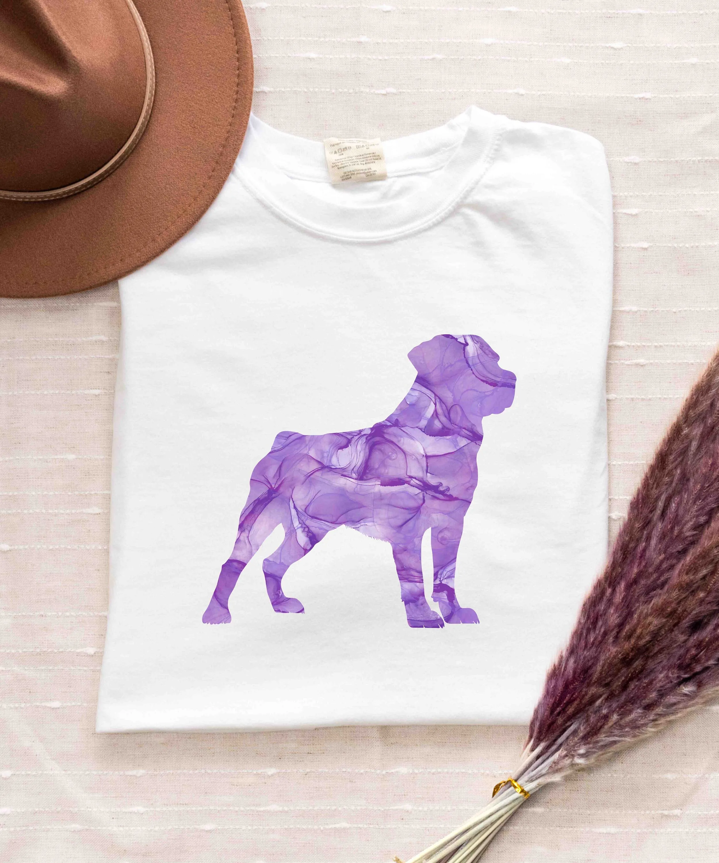 Bright Purple Rottweiler Rottie Rotty Silhouette Alcohol Ink Marble Multicolor Heavy Weight Comfort Colors T Shirt