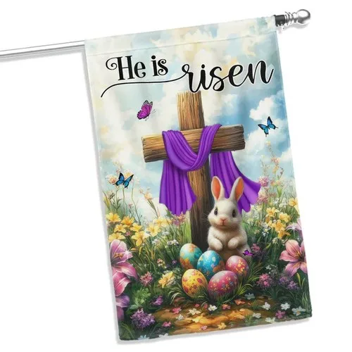 Easter Cross Rabbit He Is Risen Jesus Christ Flag Graden Flag XXH LLP LLX uui