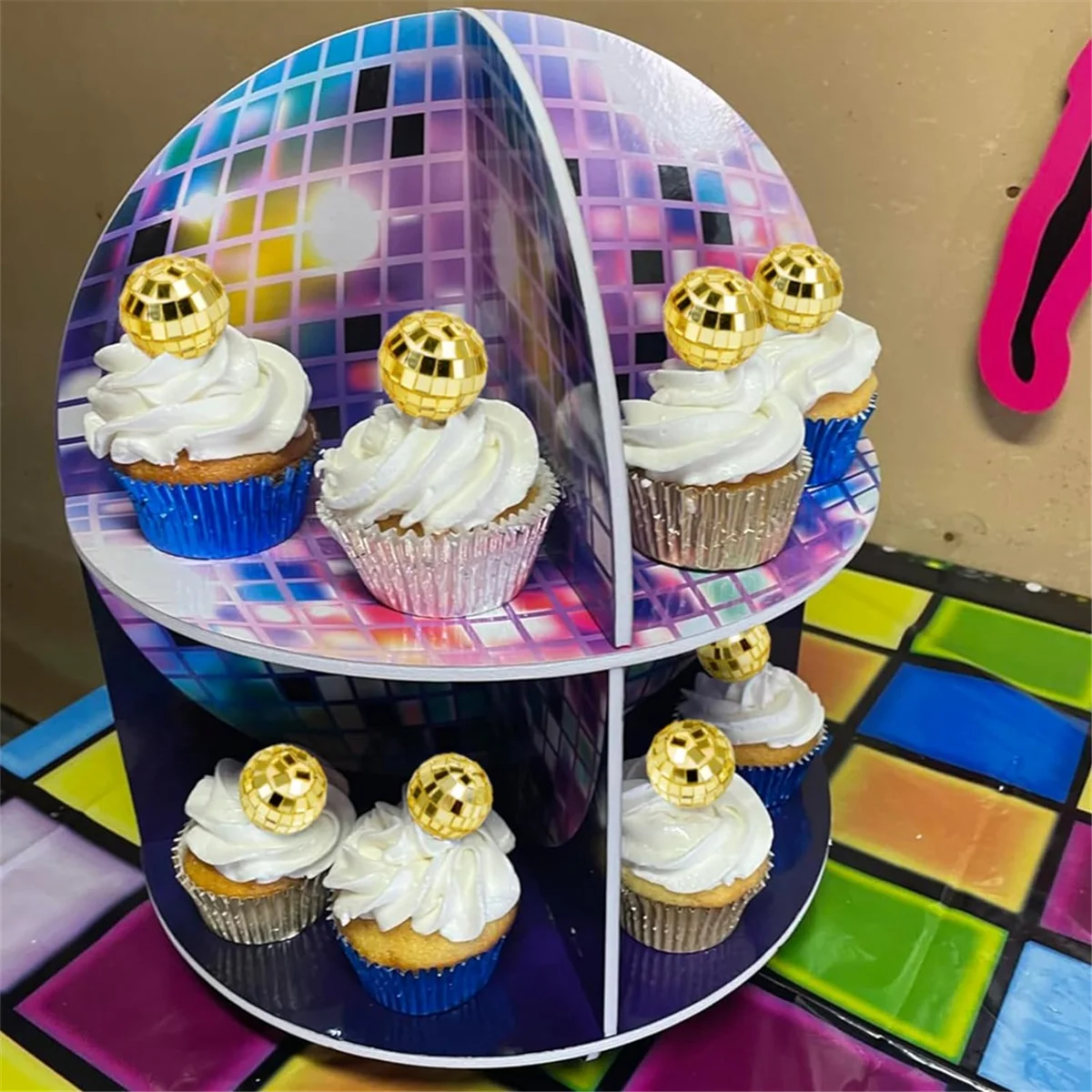 24 قطعة كرة ديسكو كب كيك القبعات العالية ديسكو الكرة كب كيك يختار كرة مرآة عاكسة كعكة القبعات العالية ديسكو الزينة الذهب