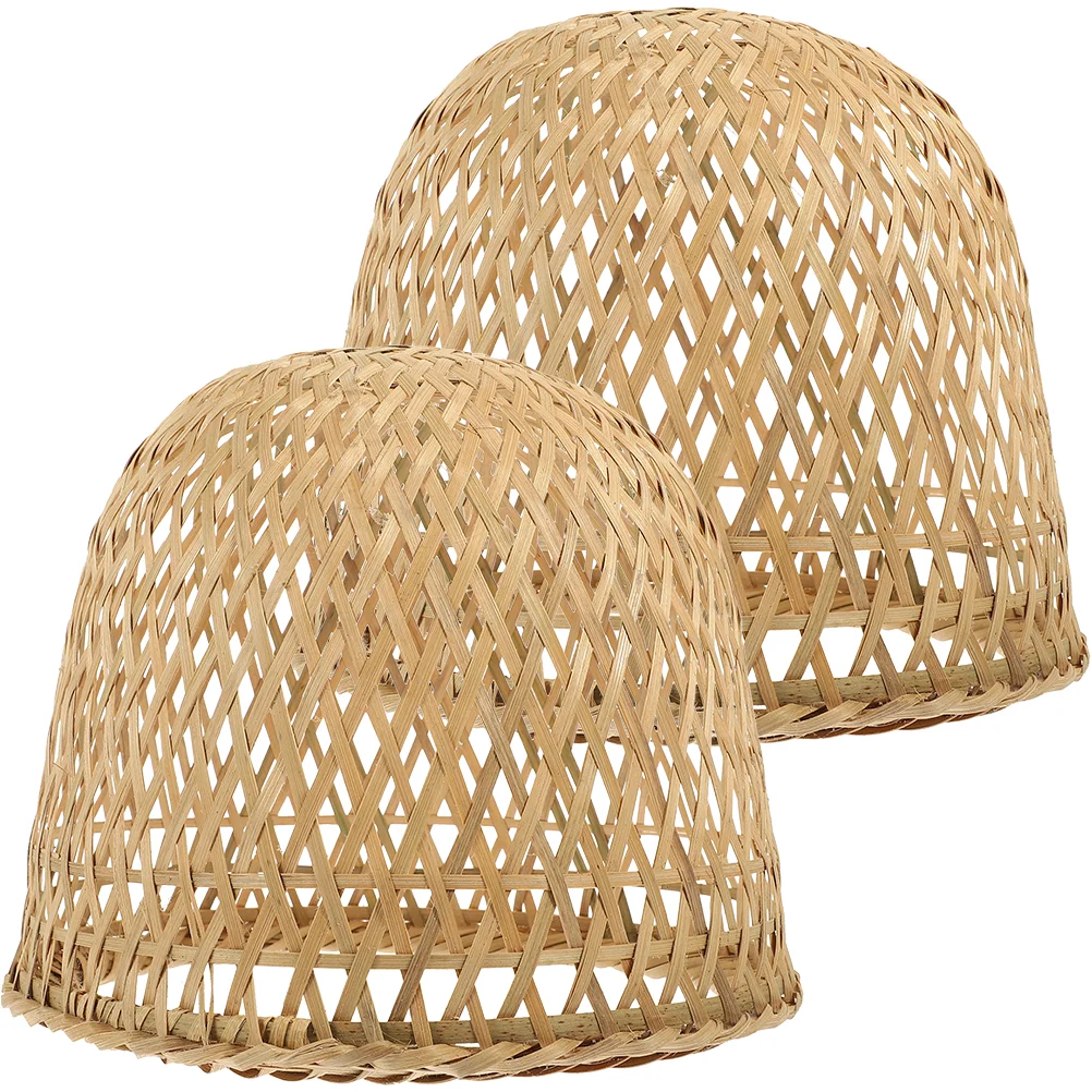 2 Pcs Bamboo Lampshade Replacement Hanging Chimney for Pendant Light Weaving Woven