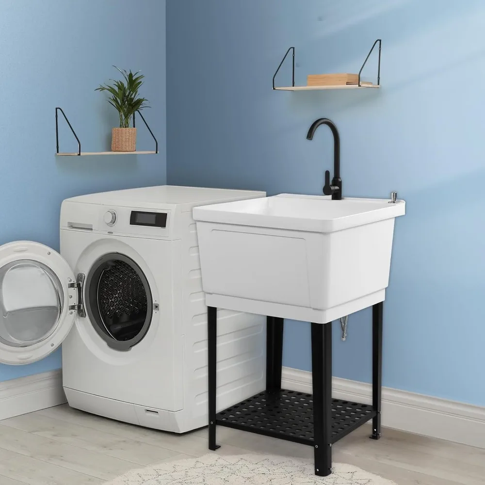 Fregadero independiente de 21 galones, grifo de acero inoxidable para lavabo, 23,6x23,6x36,2 pulgadas