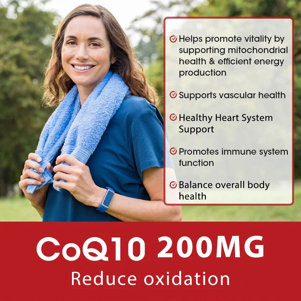 CoQ10 200mg – مكمل دعم وظائف القلب والطاقة الخلوية، صحة المضادة للأكسدة والقلب والأوعية الدموية، غير وراثيًا، 120 كبسولة