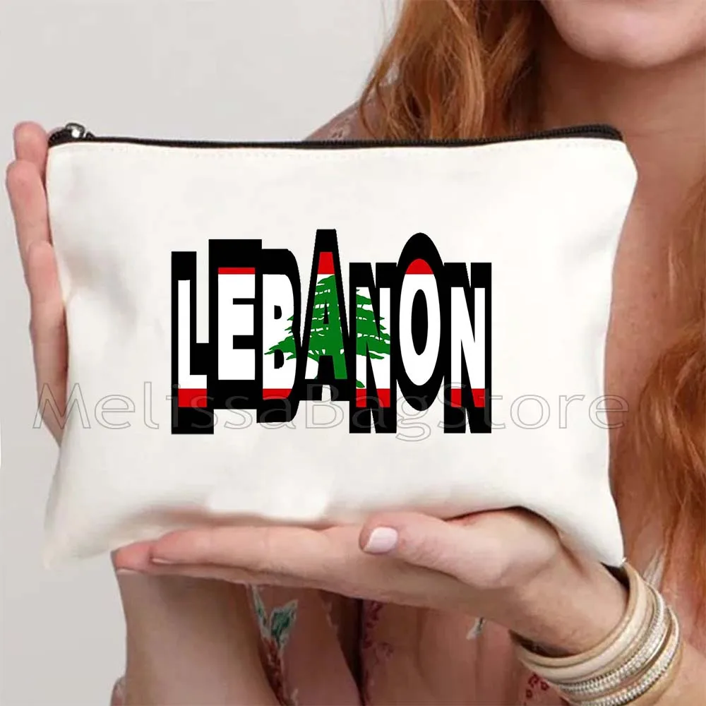 Love Beirut Lebanese Lebanon Flag Roots Arabic Cute Gifts Girl Canvas Cosmetic Bag Makeup Toilet Bags Pencil Case Zipper Pouch