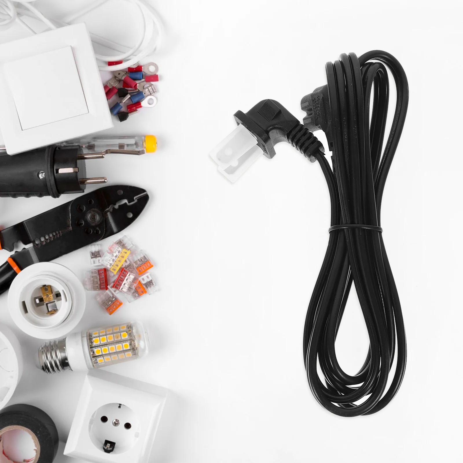 

Us Standard 2 Prong Power Cord Angled Right Angle Flat Plug Extension Cord Appliance Power Replacement Cable Radio Electrical