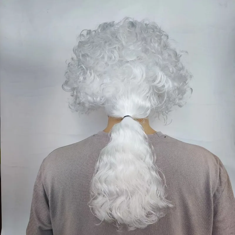 Stage Cosplay Lawyer Headwear Long Curly Hair Bar Performance Judge Clothing Dress Up No Bangs Wig Party Match Small Curly Hair