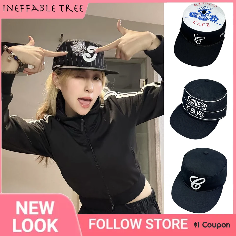 Y2K Quick Dry Flat-Brim Embroidered Baseball Cap for Women Hip Hop