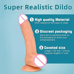 Realistic Dildo Feels Like Skin Body-Safe Material G spot Stimulator Penis Hands-free Play Fake Dick Sex Toys for Women Men Gay