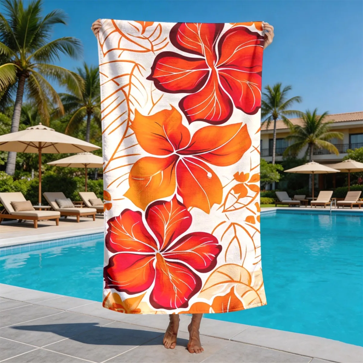 Large-flowered Hibiscus Theme polyester microfiber beach towel is highly absorbent, suitable for swimming and beach outings