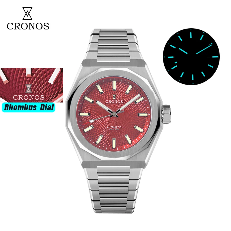 Cronos Nieuwe Ruit Perlage 39mm Wijzerplaat PT5004 Miyota 90S5 See-through Caseback Mannen Automatische Horloges 10ATM Lumious