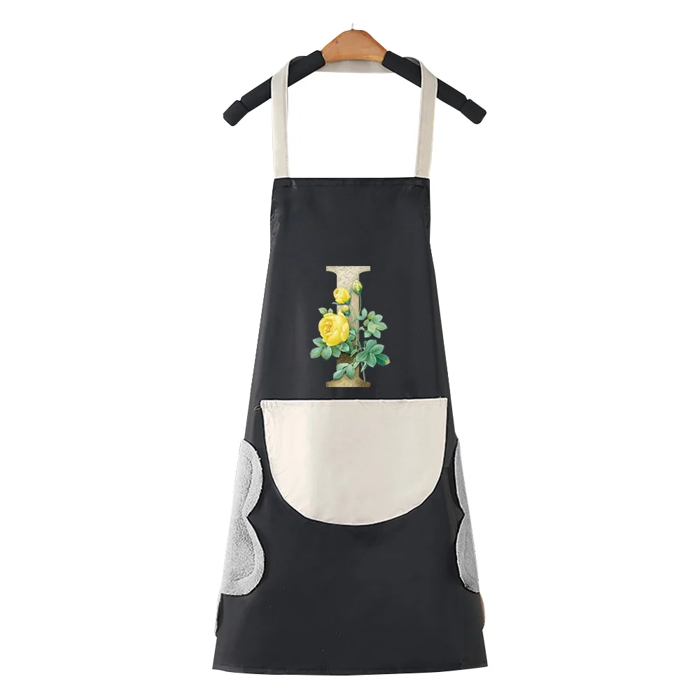 Fashion Kitchen Apron Women Household Cleaning Waterproof Pinafore Cooking Baking BIb Golden Flower Letter Cafes Studios Uniform