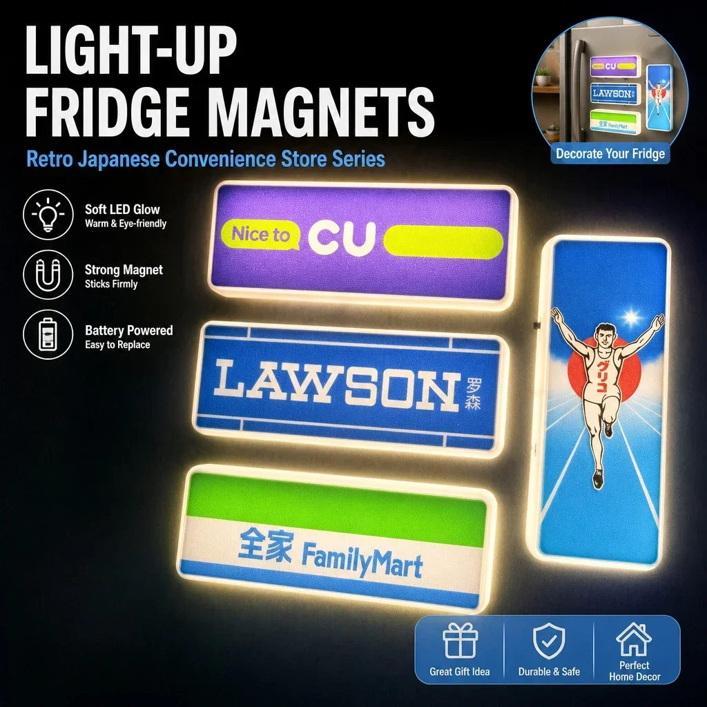 Light Up Refrigerator Magnet Convenience Store Mini Light Box Sign Magnetic Night Light For Kitchen Coffee Machine Decor