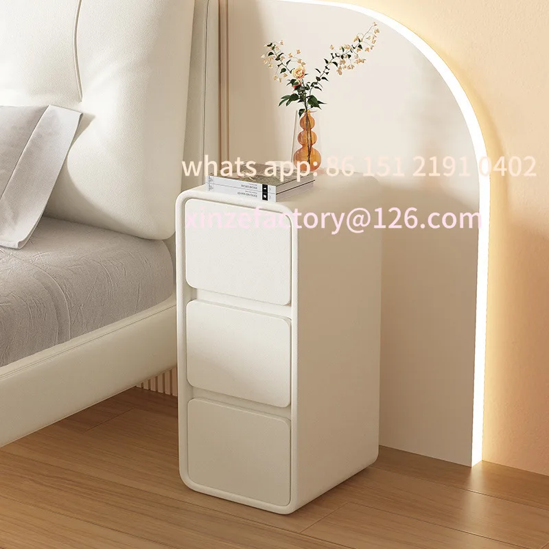 

Customizable Cream Small Solid Wood Storage Super Narrow Bedside Cabinet Light Luxury Bedroom Bedside Mini Household