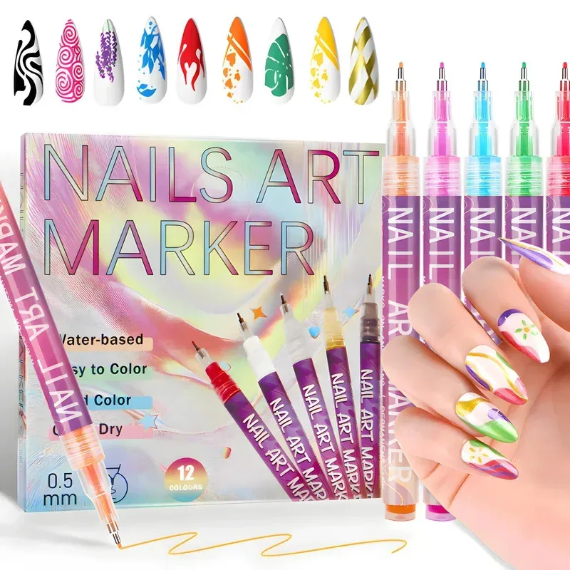 1set Nail Doodle Pen 12 color Acrylic Paint Pen Nail Paint DIY Dot Stitching Pen Precision 3D Doodle Nail Art Pen Nail Art Pens