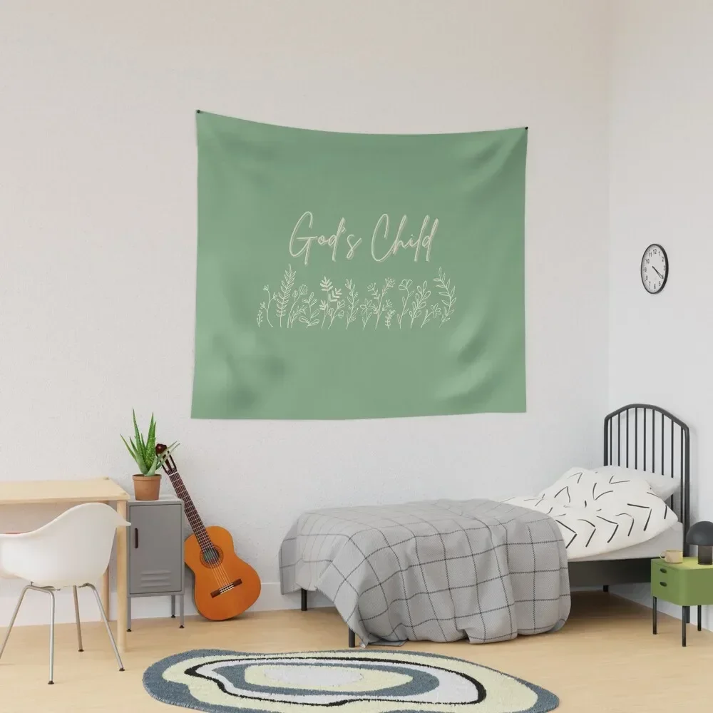 

God's Child Sage Green Tapestry Room Decor Korean Style Room Aesthetic Bed Room Decoration Tapestry