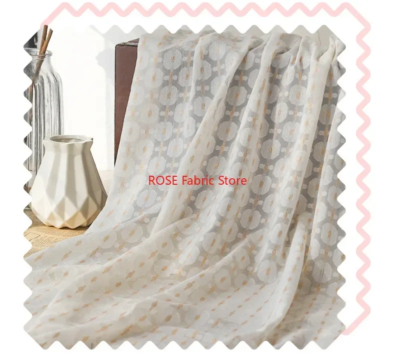 Gold Silk Dots Embroidery Chiffon Fabric Flower Jacquard Tulle Fabric For Clothing Dress, Party Dress, Lace Top, Designer fabric