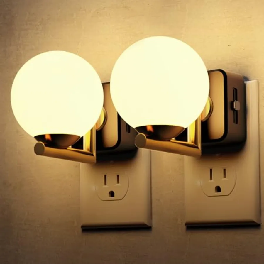 

Night Lights Plug Into Wall 2 Pack Dusk to Dawn Sensor 3000K Nightlight 0-100LM Adjustable Brightness Plug in Night Light for B