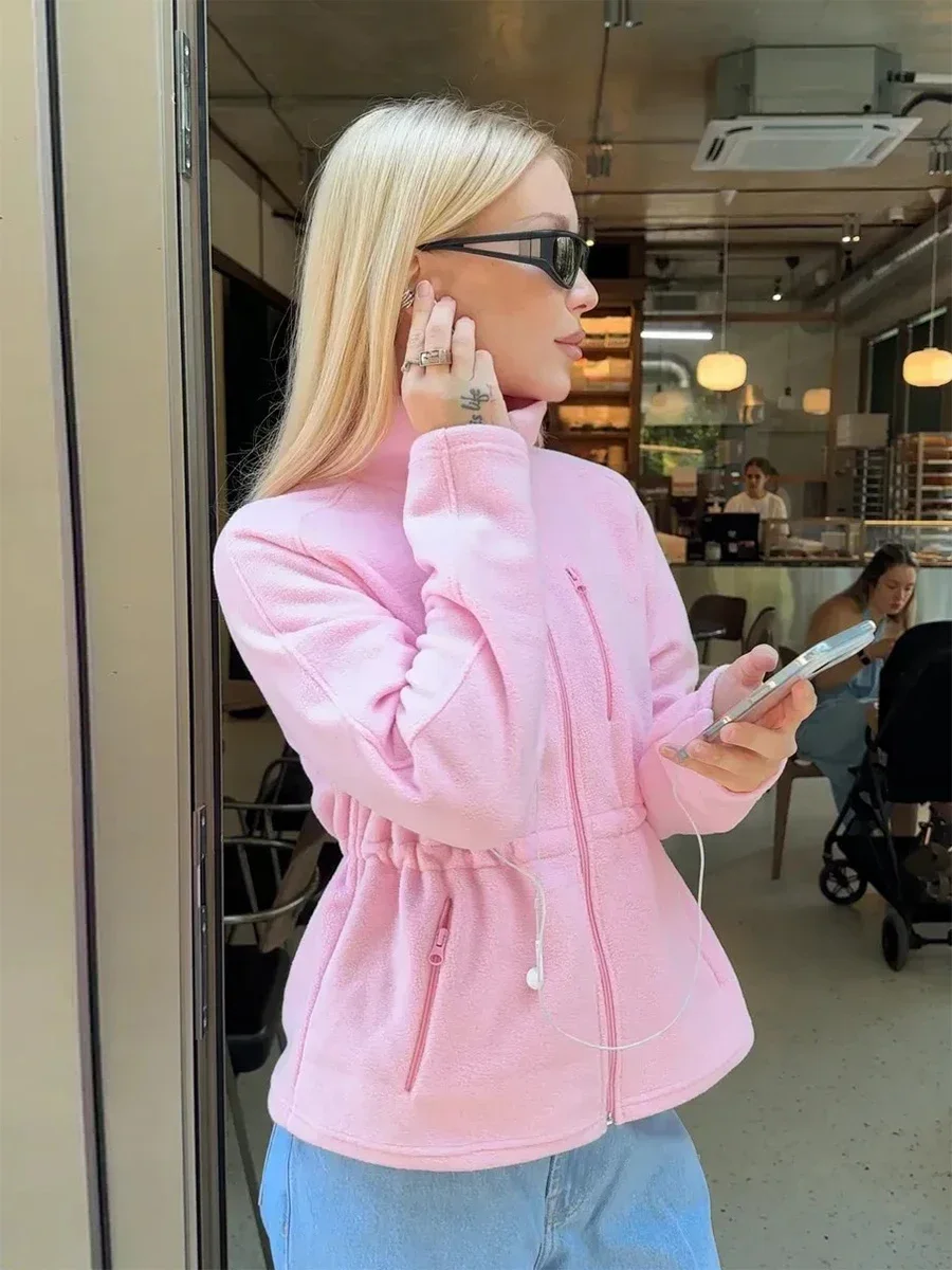 Wolfeel 2026 Autumn and Winter Zipper Long Sleeved Open Top Elastic Vest Women's Fashion Jacket New Stand Collar Wool Jacket