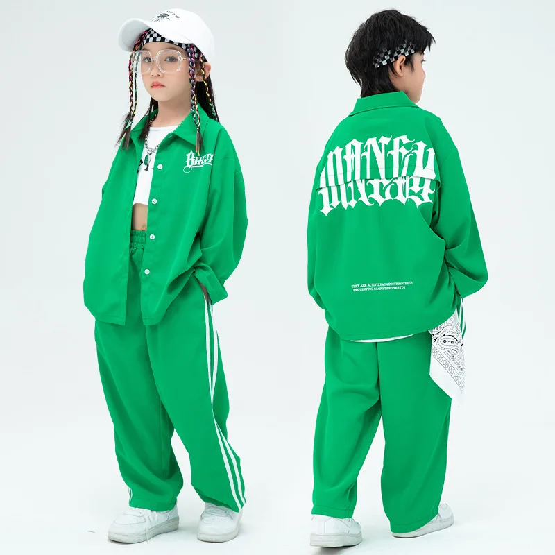 Children's Hip-hop Clothes Street Dance Clothing Autumn Kids Sets for Girls and Boys Jazz Performance Clothing 2023 Green Unique