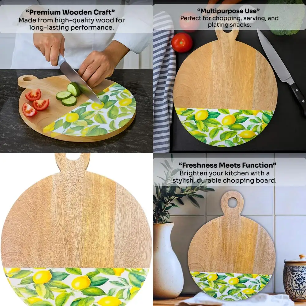 

Mango Wood Cutting Board with Lemon Print - Medium Size, Ideal for Chopping and Serving (13x16 inches)
