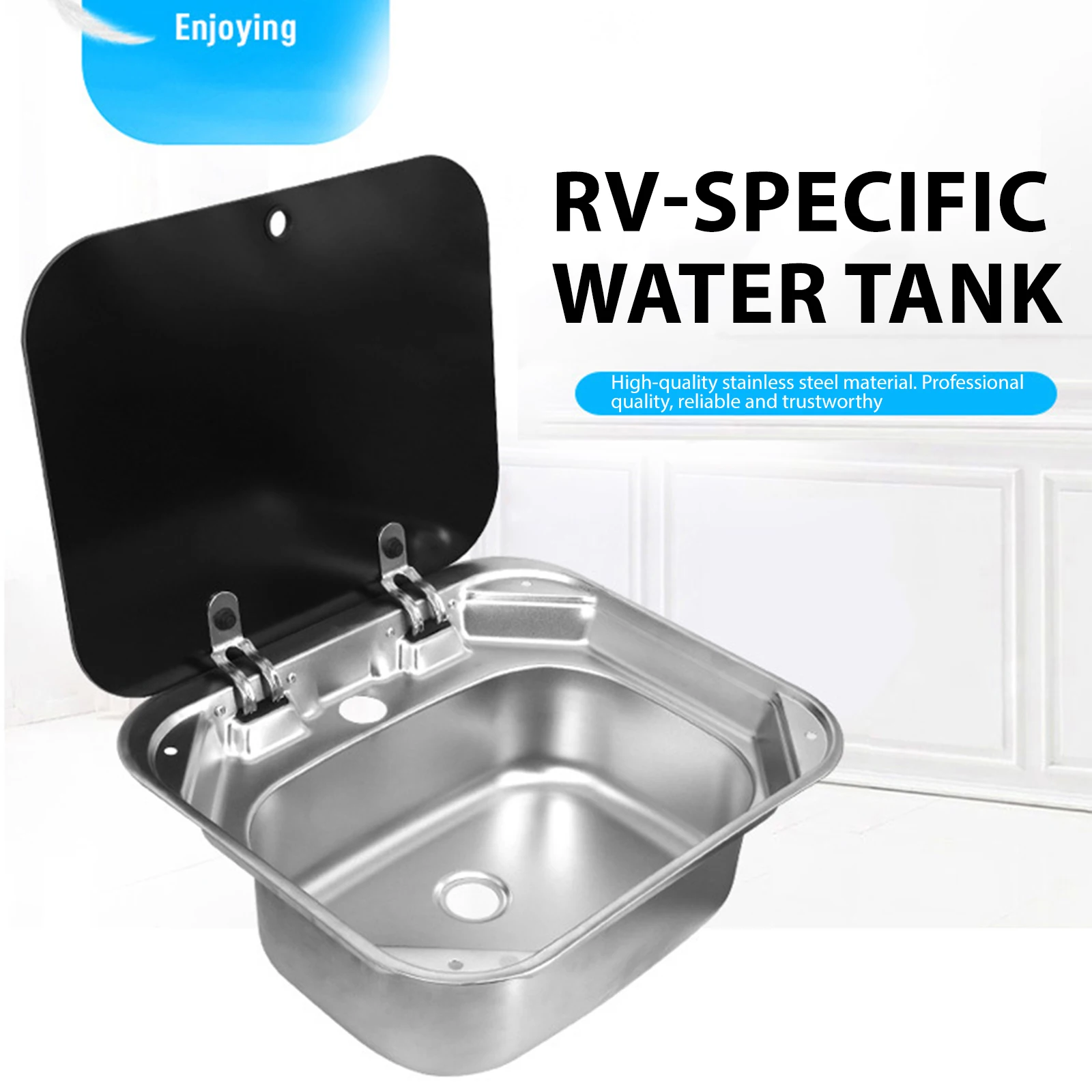 

Steel Hand Wash Basin Sink with tap with Folded Faucet Tempered Glass Lid van Camper Trailer Accessories for RV Caravan or Boat