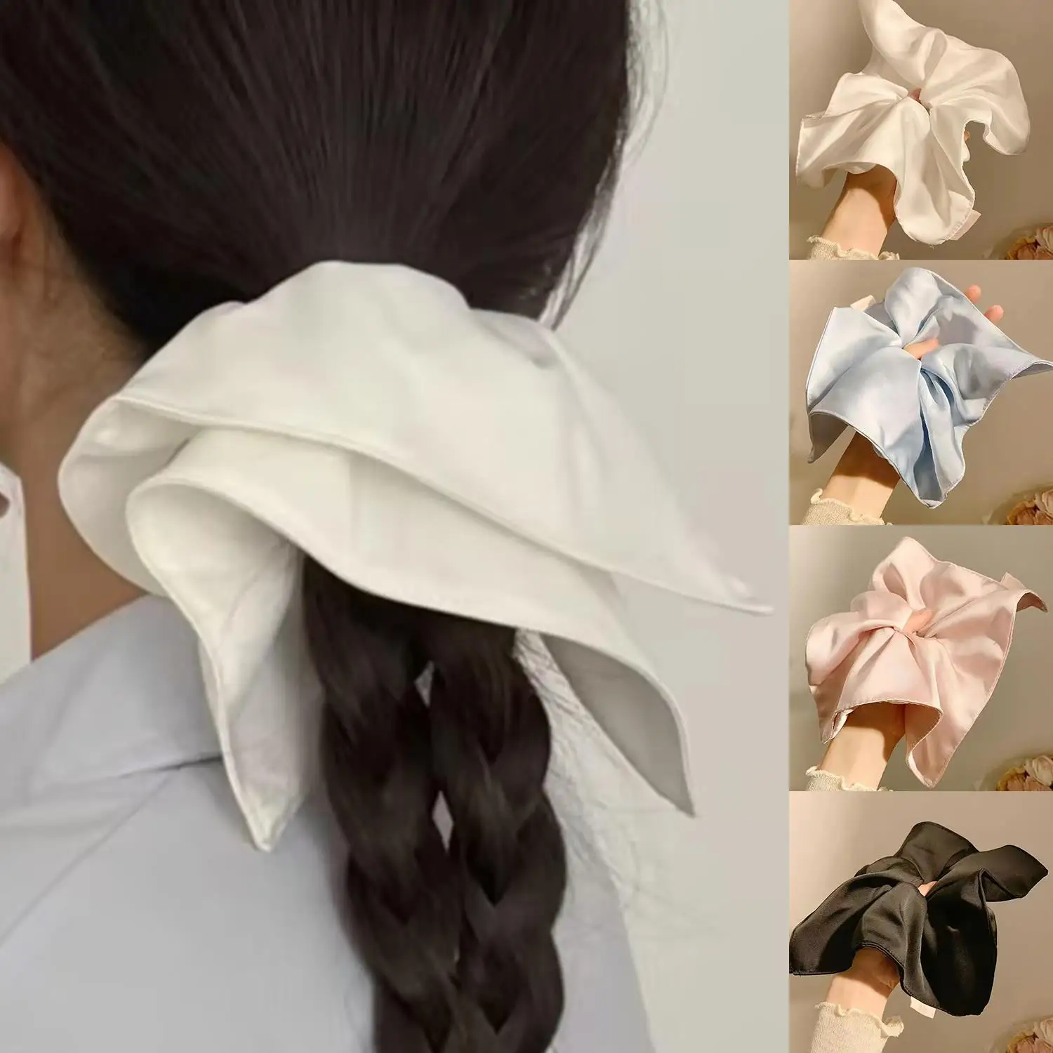 

Satin Square Hair Ties Scrunchies Women Elastic Hair Rope Bands Ponytail Holders Tie Hair Hoop Large Scrunchy Rubber Bands