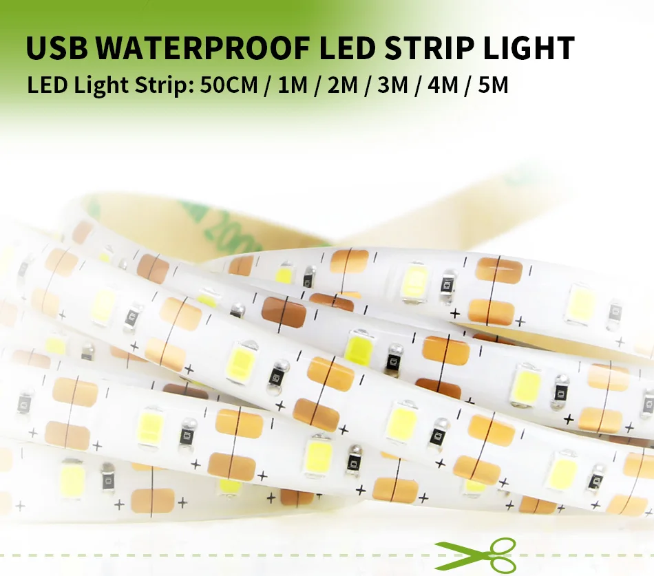 LED Indoor USB Strip Light DC5V Waterproof Flexible Lamp Tape TV Backlight Ribbon Decor Bedroom Kitchen Room Cabinets Lighting