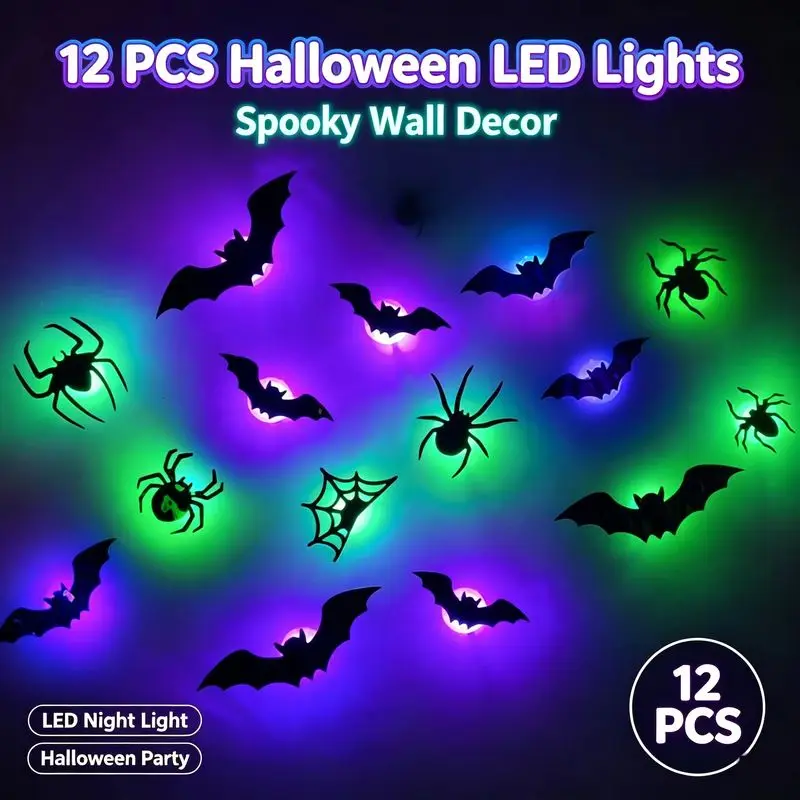 New Halloween 3d Bat Led Light Wall Stickers Spooky Atmosphere Decor For Party Window Home Wall Bat Glowing Toy Led Decoration