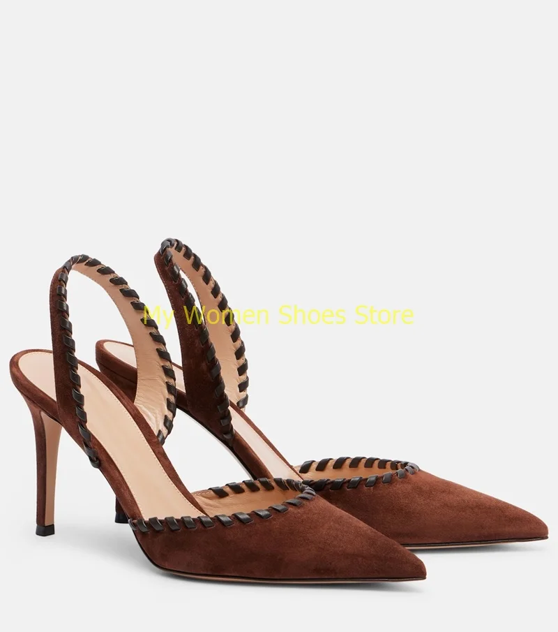 Escarpins marron en daim à bout pointu, talon aiguille fin, style sexy, collection Runway 2026, chaussures habillées pour femme, à enfiler, automne-printemps