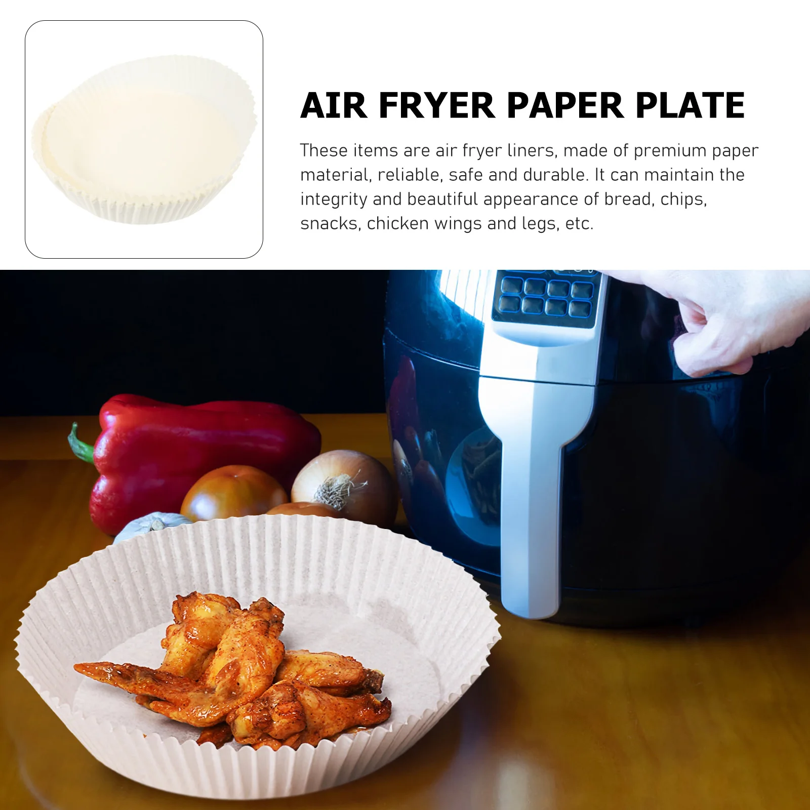 

100Pcs Air Fryer Bowls Paper Baking Pads High Temperature Resistant Oil Proof Non Stick Baking Trays for Kitchen Air Fryer