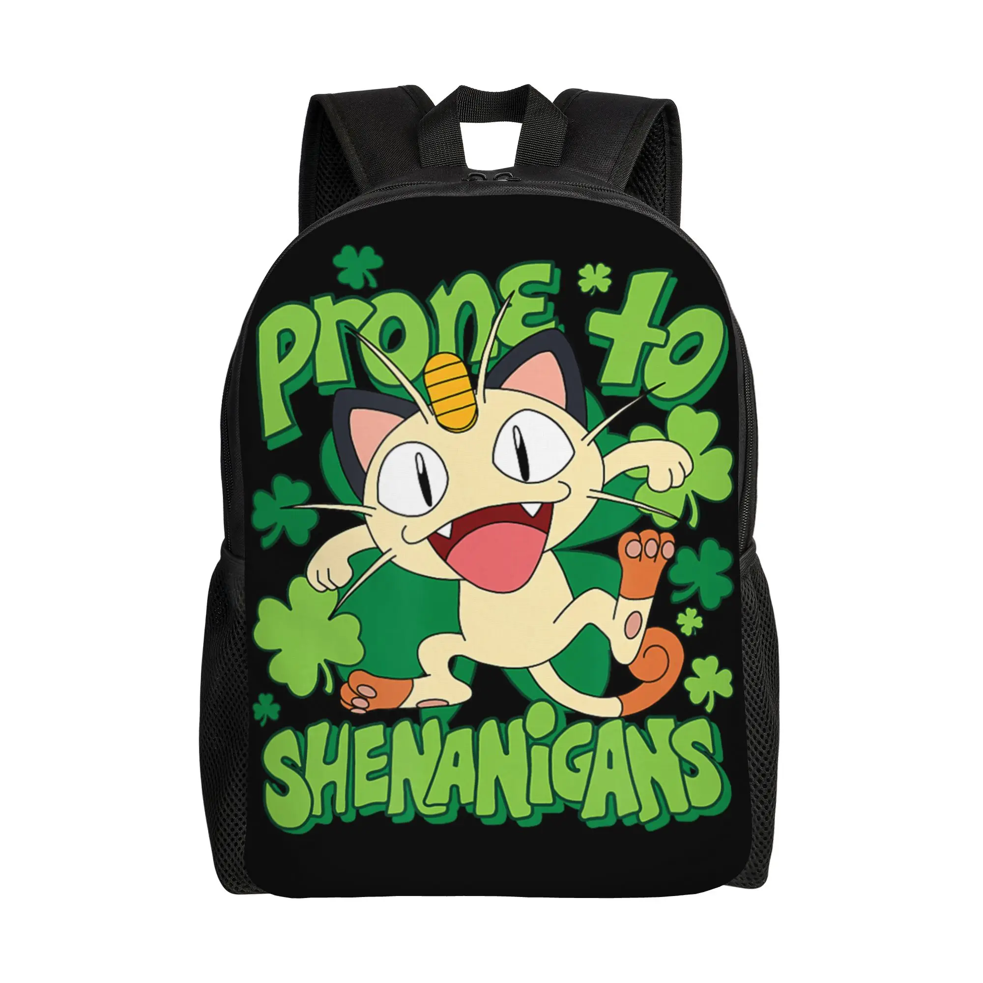 

Bandai backpacks Pokemon Meowth Prone to Shenanigans St Patrick's Day Daypack mochila Camping Sturdy Shoulder Rucksack