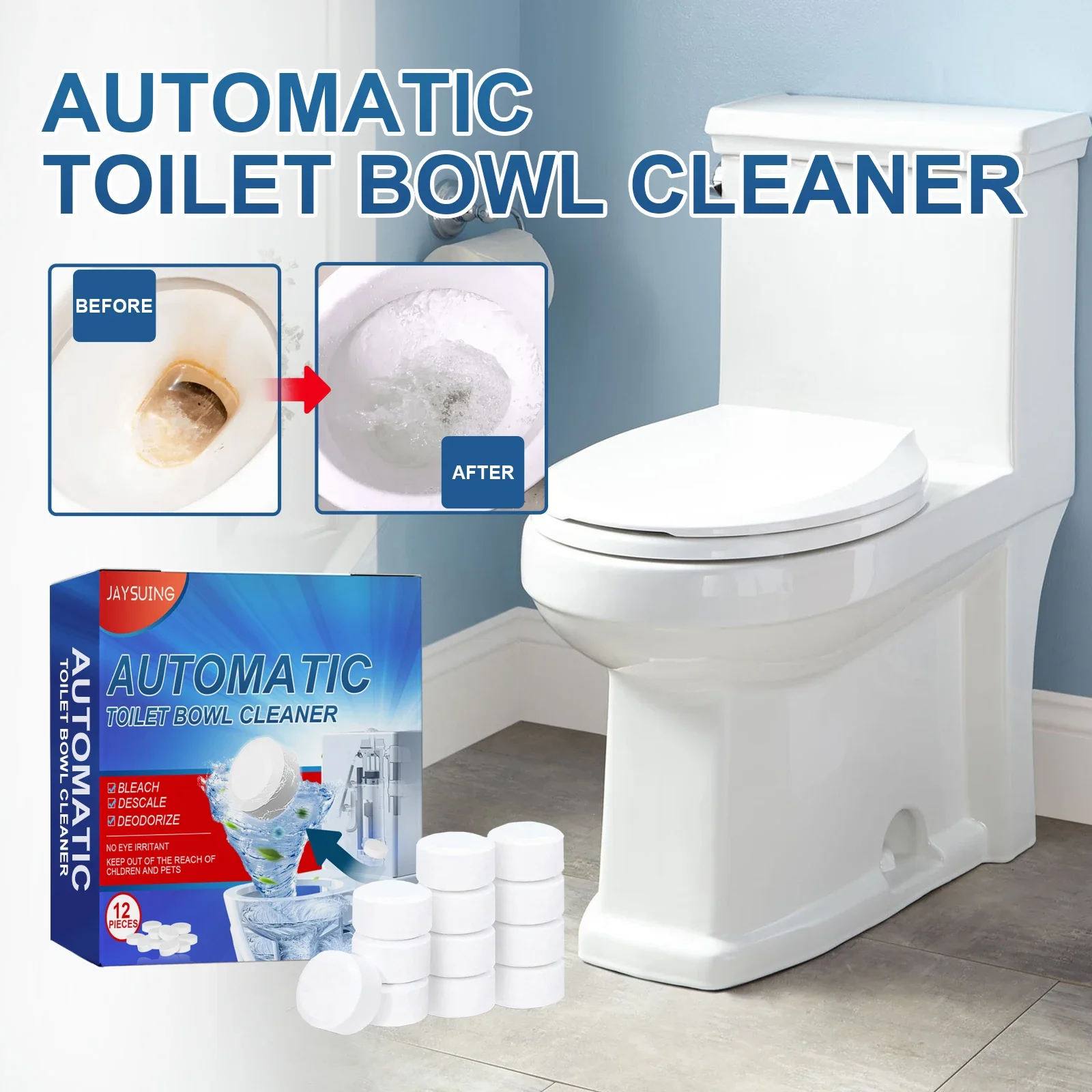 12Pcs Toilet Cleaning Tablets Effervescent Tablets Fresh Air Powerful Removal Urine Stains Dirt Daily Toilet Cleaning Tablets