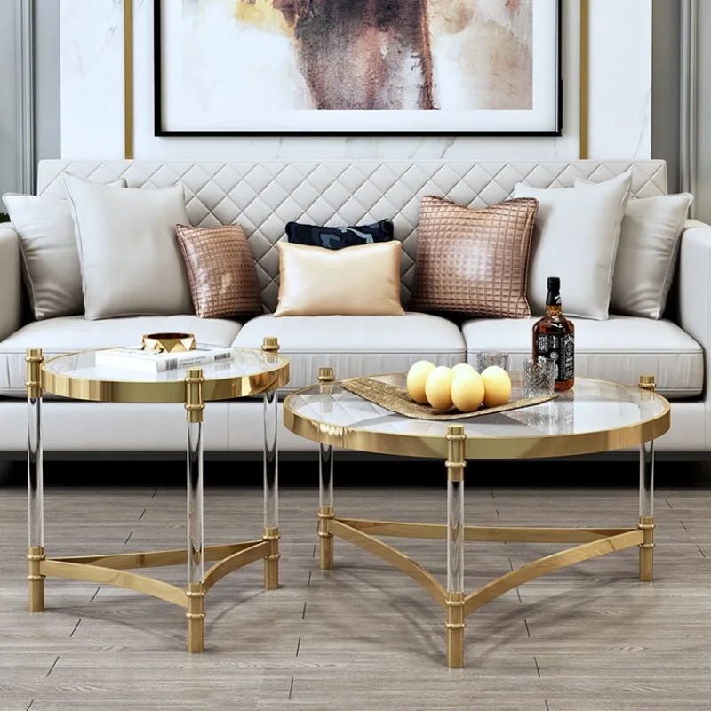 Fashion Light Luxury Acrylic Coffee Table Modern Transparent Side Table Stainless Steel Small Apartment Glass Flower Stand Side