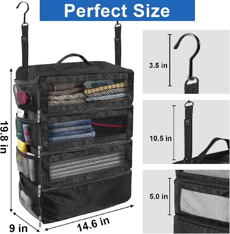 Suitcase Organizer High-capacity Travel Luggage Organizer Hanging Shelve Packing Cube Closet Collapsible Hanging Storage Bags - view 3