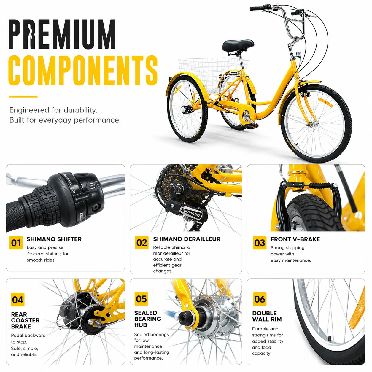 Human-driven open cargo tricycle size 24, suitable for European and American buyers