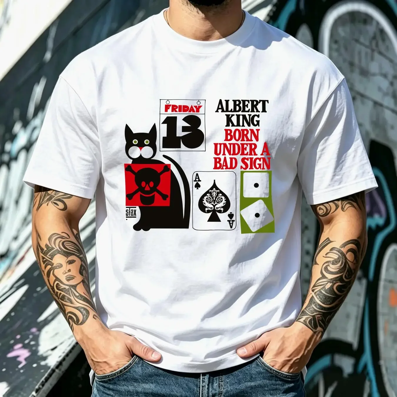 washed T Shirt Albert King Born Under A Bad Sign White All Size 3A1030 vintage Washed Unisex Versatile Comfortable Stretched