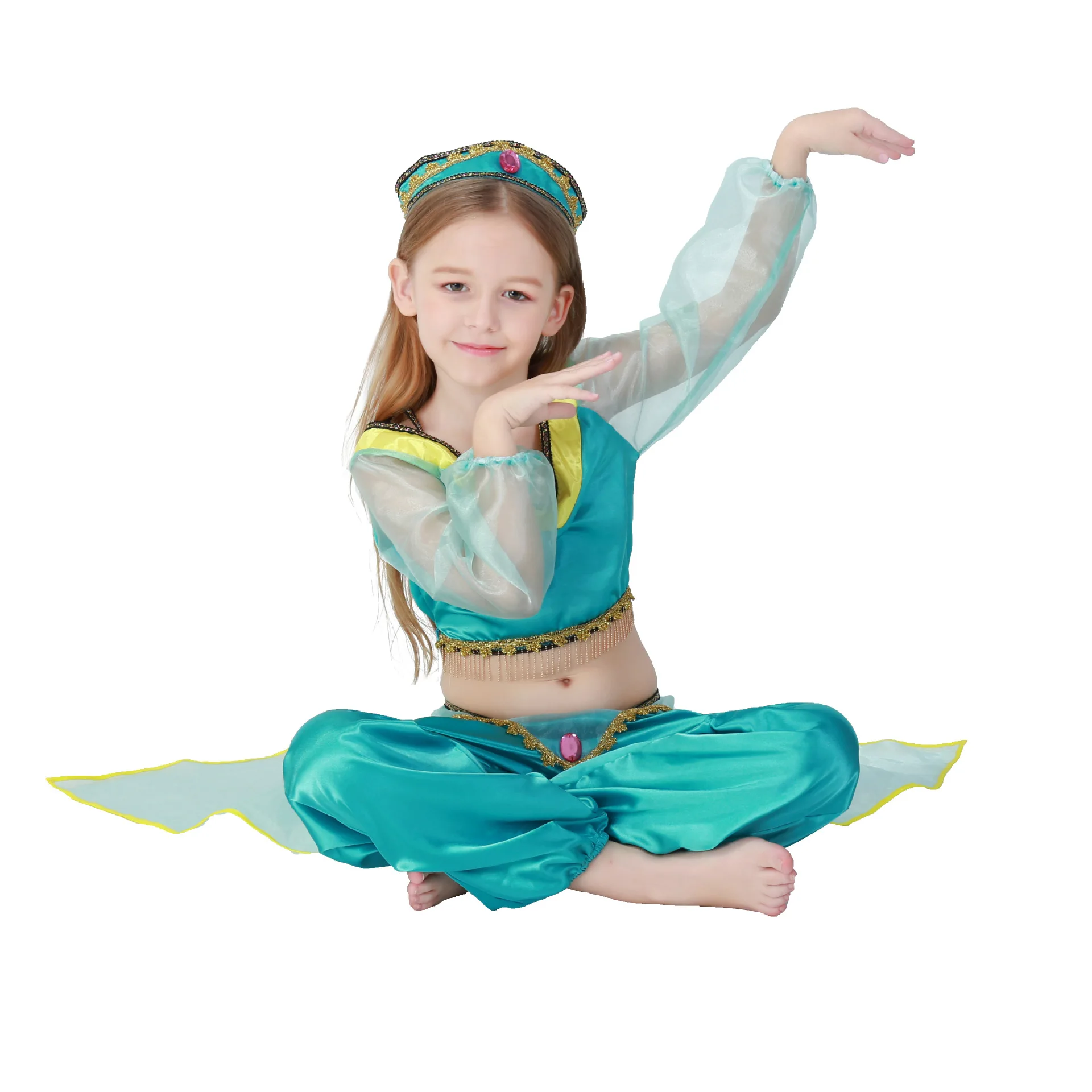 Halloween Children Green Belly Dance Cosplay Costume Holiday Party Princess Dress Ball Long Sleeve Stage Performance Clothes