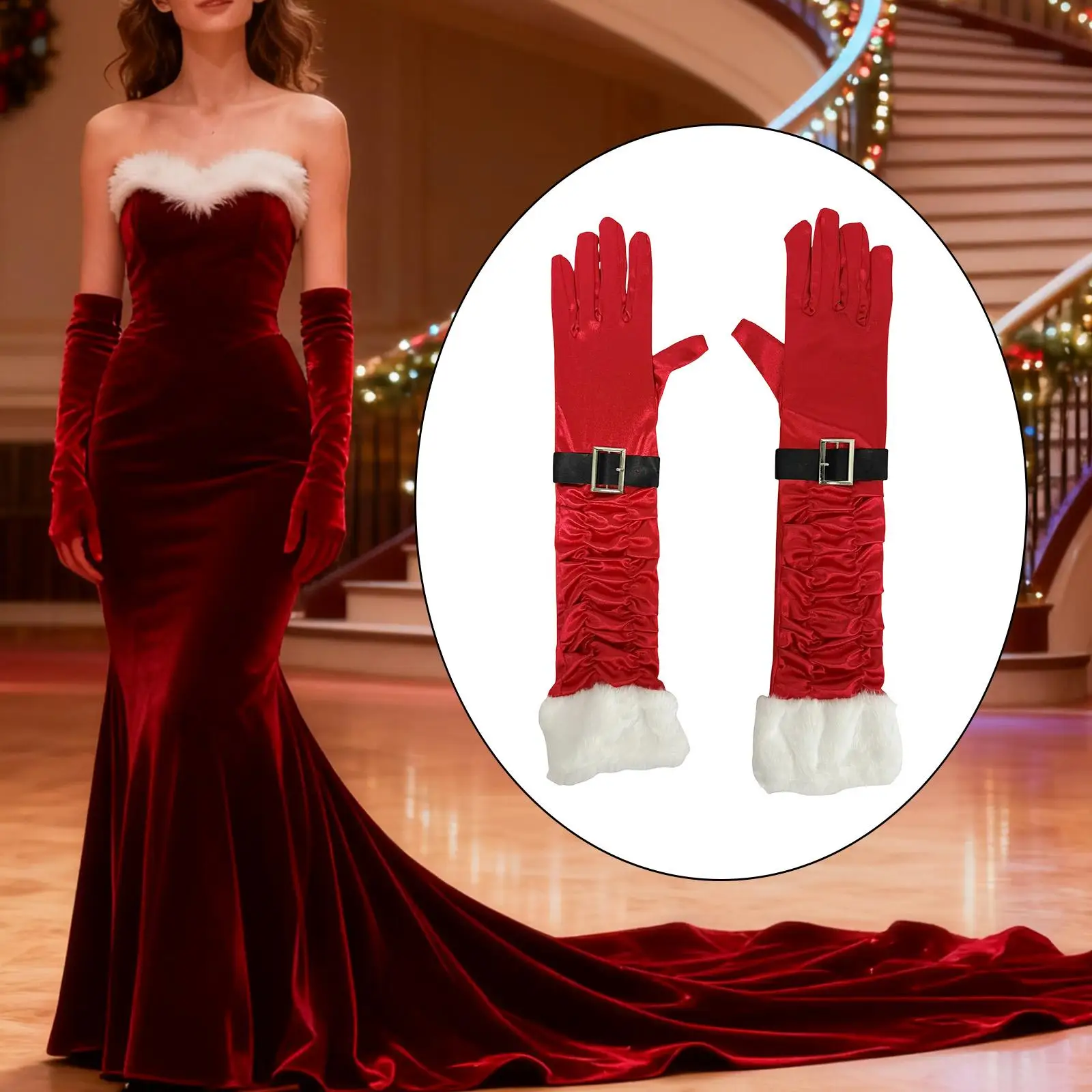

Красные рождественские перчатки, костюм, зимняя теплая рождественская вечеринка, фестиваль, 45 см, реквизит для фотосессии, женские длинные перчатки для взрослых, ролевые игры, юбилей