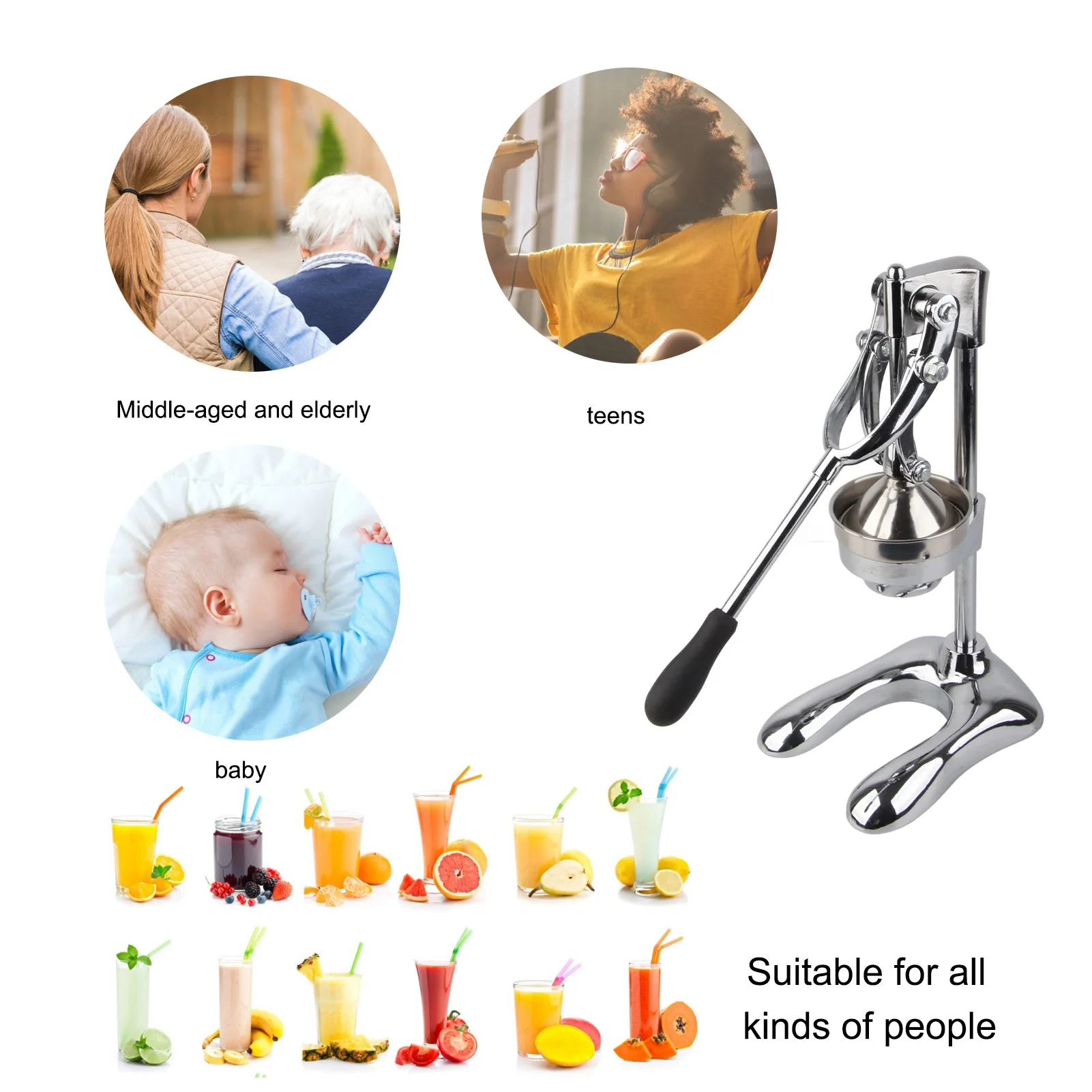 

Stainless Steel Manual Juicer Multifunctional Food Grade Citrus Fruit Press Extractor Handle Non Slip Base High Juice Yield Home