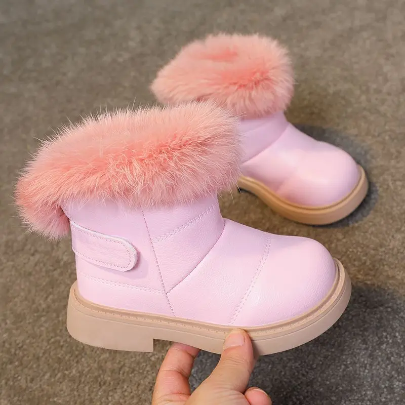 Girls Waterproof Thickened Fleece Lined Short Shaft Snow Boots 2026 Winter Edition Kids Princess Style Cotton Boots