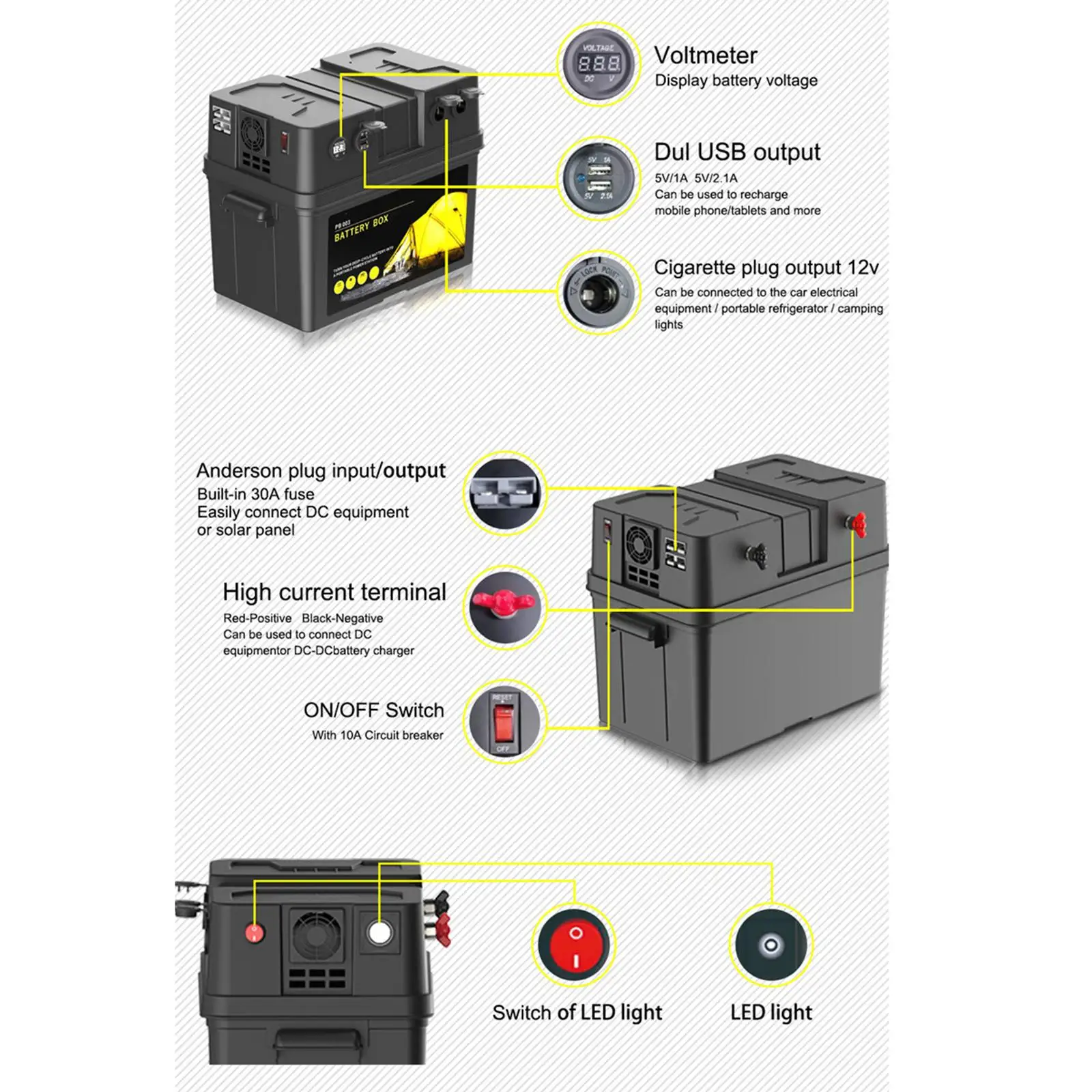 Batteries Carrier Heavy Duty Motor Battery Box for Boat Travel Trailer