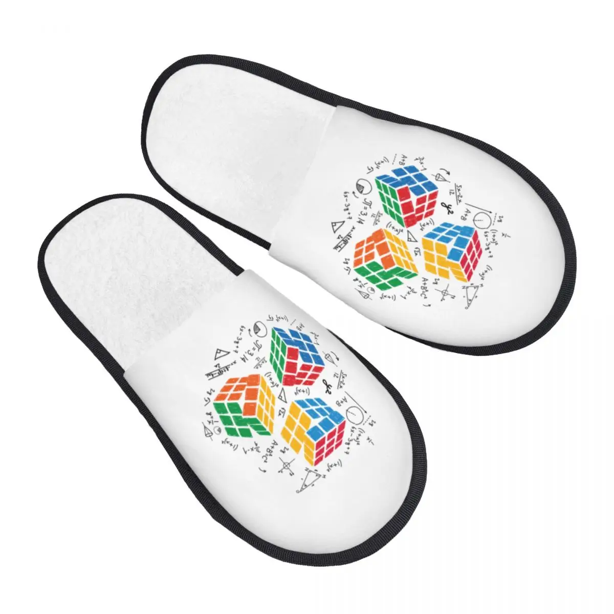 

Custom Cool Math Rubik Rubix Rubics Player Cube Soft Scuff Memory Foam Slippers Women Math Lovers Spa House Shoes
