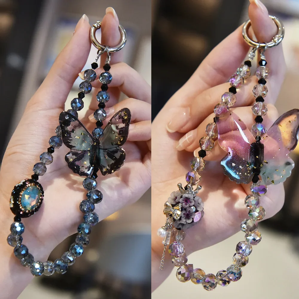 

2025New Chinese butterfly mobile phone chain niche design beaded bag pendant ins