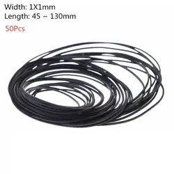 50Pcs/bag 1mm Universal Mix Cassette Tape Machine Belts Assorted Common Flat Rubber Belt 45-130mm for Recorders Walkman