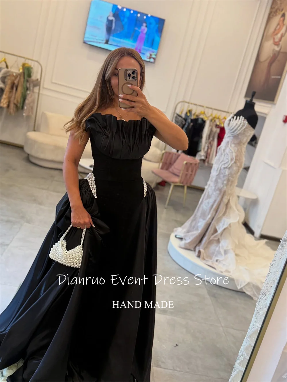 Dianruo Вечерние платья с украшениями по бокам и рюшами, платья для выпускного вечера без бретелек, атласный халат De Soirée Femme по индивидуальному заказу