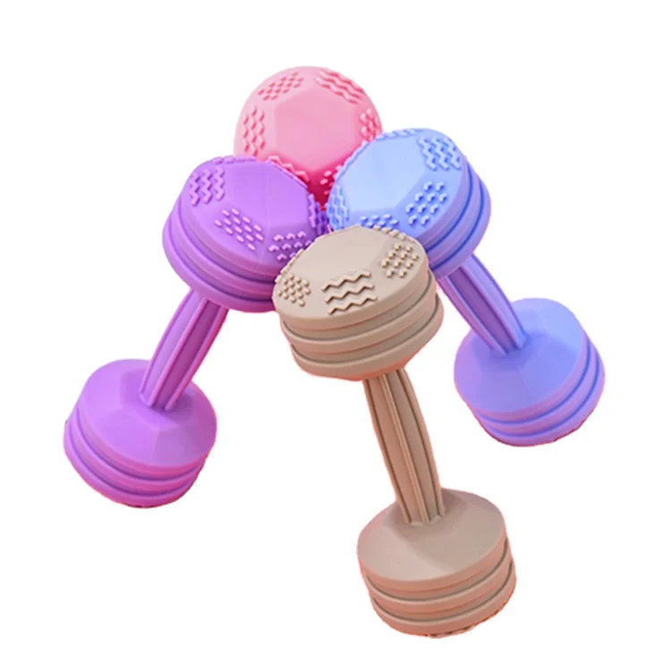 2024 Hot Sale New Arrival Food Grade Baby Dumbbell Toy Silicone Chewable Teething Pendant Funny Fitness Design Baby Teethers