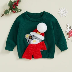 6 Months to 3 Years Baby Boy Girl Sweater Christmas Bear Embroidery Crew Neck Long Sleeve Pullover Knit Tops for Winter Fall