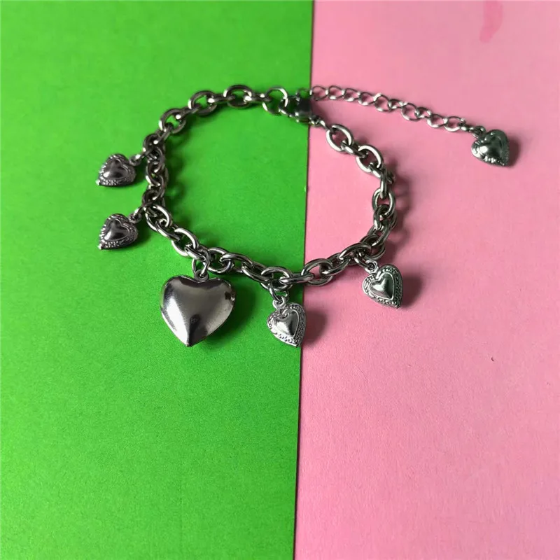 6mm Thick Chain, Non-Fading Stainless Steel Hollow Heart-Shaped Bracelet for Women, Niche Ins Sweet Cool Spicy Girl Bracelet